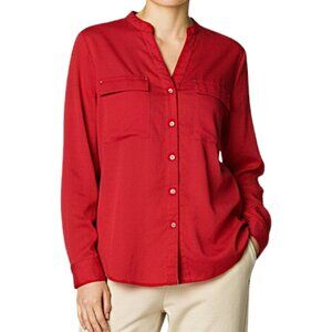 Calvin Klein Red Satin Button Front Shirt Women's Size M